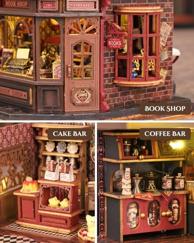 Letter Coffee DIY Miniature House Kit with LED Light - Assembled Dollhouse Kit for Shelf Decor - Wood 3D Puzzles Tiny House Book Nook - Creative Gift for Adults at Birthday Christmas - Image 5