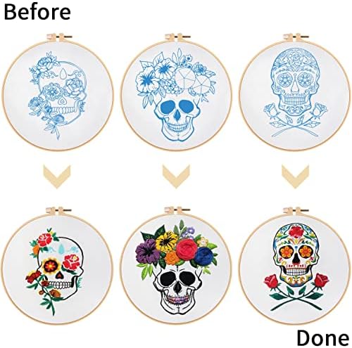 Nuberlic 3 Pack Embroidery Kit for Beginners, Halloween Skull Cross Stitch - Image 3