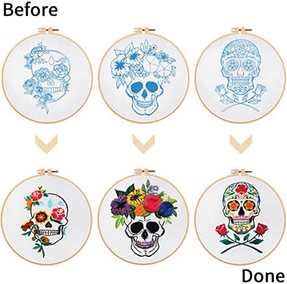 Nuberlic 3 Pack Embroidery Kit for Beginners, Halloween Skull Cross Stitch - Image 3