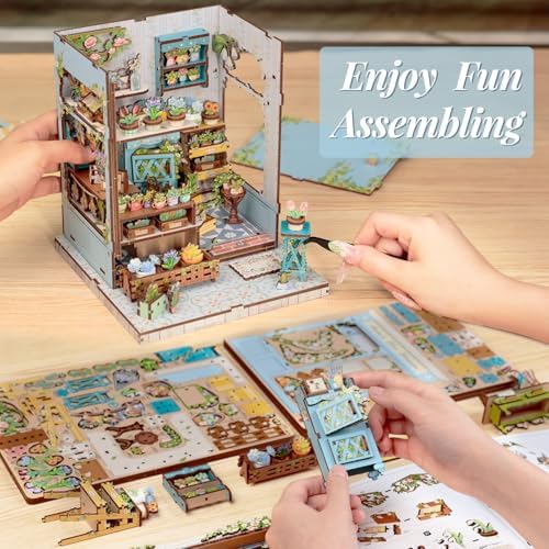 Book Nook Kit, DIY Miniature House Kits for Adult and Teens, Dollhouse Tiny Booknook Garden House Bookshelf, DIY Craft Gifts for Family and Friends (Anna's Blue Blossom) - Image 3