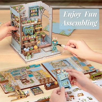 Book Nook Kit, DIY Miniature House Kits for Adult and Teens, Dollhouse Tiny Booknook Garden House Bookshelf, DIY Craft Gifts for Family and Friends (Anna's Blue Blossom) - Image 3