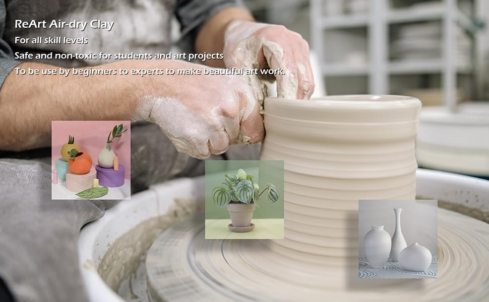 ReArt Natural Air-Dry Clay 5lbs for Sculpting, Wheel Throwing, Hand Building, All-Purpose Modeling Clay, White - Image 4