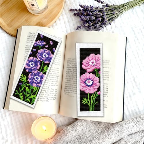 ORIGACH 6 Set Anemone Flower Cross Stitch Bookmark Kit for Beginner - Image 6