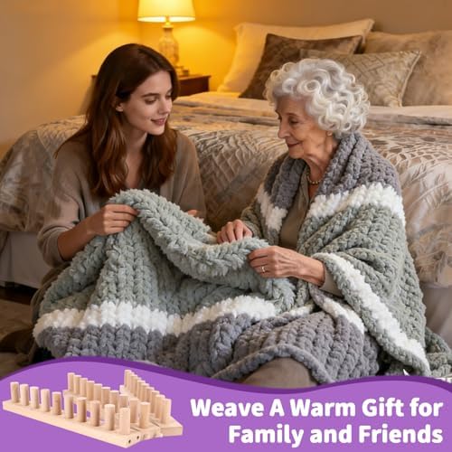 46" Beechwood Chunky Blanket Loom Kit, Adjustable Hand Knitting Loom for DIY Chunky Yarn Blankets, Large Wooden Loom Knitting Board, No Needles Required Blanket Maker, Beginner Friendly Craft Gift - Image 6