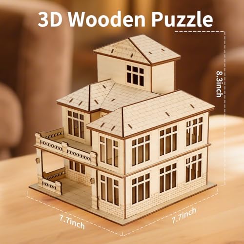 3D Wooden Puzzle for Adults, DIY Miniature Courtyard Villa House Building - Image 5