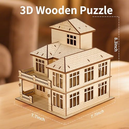 3D Wooden Puzzle for Adults, DIY Miniature Courtyard Villa House Building - Image 5