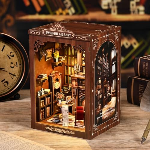 DIY Book Nook Kit with LED Light, Miniature Dollhouse, 3D Wooden Puzzle, Bookshelf Insert Decor Craft Gift (Twilight Library) - Image 6
