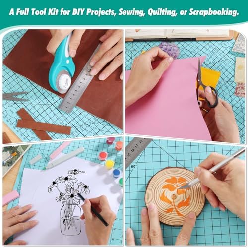 Rotary Cutting Mat and Tools Set, Audab 45mm Fabric Cropping Cutter Wheel with A3 Self Healing Sewing Mat, Blades, Quilting Ruler and Clips, Crafts Knife for Shirt Cloth Patchworking Scrapbooking - Image 6