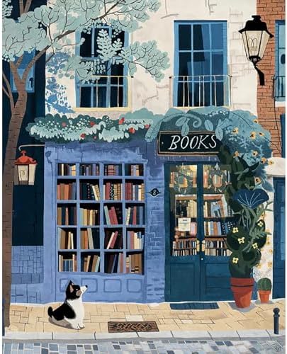 KYOQFVN Book Store Paint by Numbers Kit for Adults - Street Paint by Number Kits on Canvas, DIY Acrylic Painting Kit for Home Wall Decor 16x20 Inch by KYOQFVN
