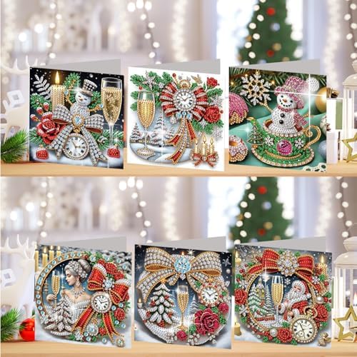 Diamond Art Christmas Cards Kit, 6PCS DIY Diamond Painting Christmas Cards with Envelopes, 5D Diamond Dot Greeting Cards for Adults, Xmas Card for Holiday Crafting Gifts (Xmas Atmosphere) - Image 2