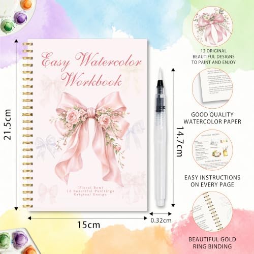 Floral Bow Watercolor Workbook, Pink Bow Painting Book with 12 Designs - Image 2