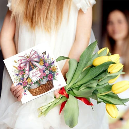 jinglinhh 6pcs Daisy Flower Basket Tulip Letters Diamond Art Painting Greeting Cards with Envelopes, DIY Card Making Kits for Adults, Diamond Art Postcards Christmas Cards Craft Gifts - Image 7