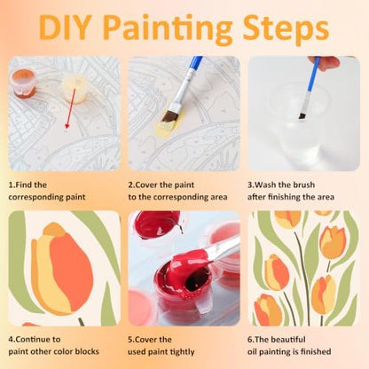 Mandun 3 Pack Paint by Numbers Kit for Adults with Frame, Easy Flower Paint by Numbers, Adult Gift Craft Kits 7.8x11.8 Inch with Frame and Easel - Image 7