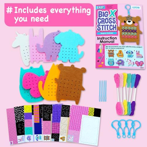EZCRA My First Cross Stitch Kit for Kids Ages 4-8, 8 No Mess Felt Animals - Image 3