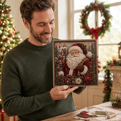 3D Christmas Fabric Art Kit with Frame, No-Sew Handmade Fabric Poke Art Kit - Image 7
