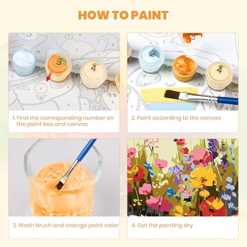 MXJSUA Wildflowers Paint by Numbers Kit with Frame for Adults, Easy Beginners Paint by Number on Canvas with Easel, Acrylic Number Painting Craft Gifts for Home Decor, 10x10 inch - Image 5