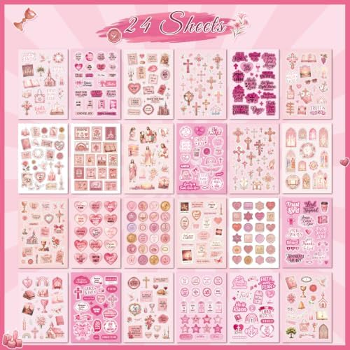 500+ Christian Scrapbook Sticker Book, Pink Bible Faith Inspirational Stickers for Scrapbooking, Art Journal Supplies for Adults Teens Women Girls Junk Journaling - Image 3