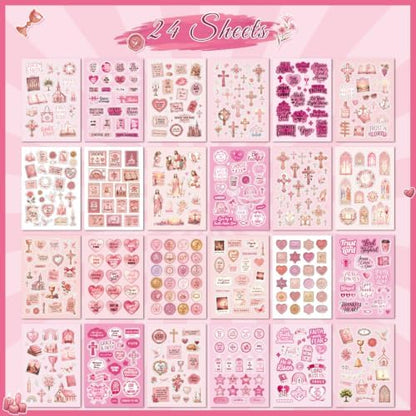 500+ Christian Scrapbook Sticker Book, Pink Bible Faith Inspirational Stickers for Scrapbooking, Art Journal Supplies for Adults Teens Women Girls Junk Journaling - Image 3