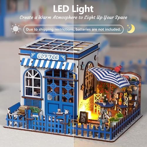 DIY Miniature House Kit, 3D Wooden Coffee Shop with Touch LED Lights, Mini Cafe Dollhouse Building Set, DIY Dollhouse Model Kit for Adults Teens, Creative Home Decor Craft Gift for Birthday - Image 5