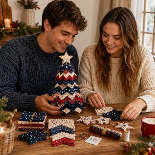 SamLng DIY Christmas Quilted Fabric Tree Kit, 3D Folded Fabric Sewing Craft Project for Adults & Beginners, Americana Christmas Tree Quilt Kit Tabletop Indoor Decor - Image 6