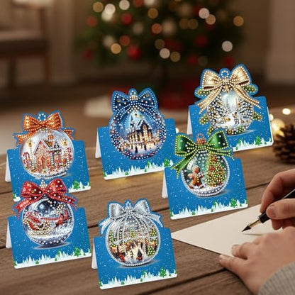 C'eitura 6Pcs DIY Christmas Crystal Ball Diamond Art Painting Crafts Rhinestone Painting Greeting Card Making Kit Postcard for Holiday Christmas New Year Party Favors - Image 7