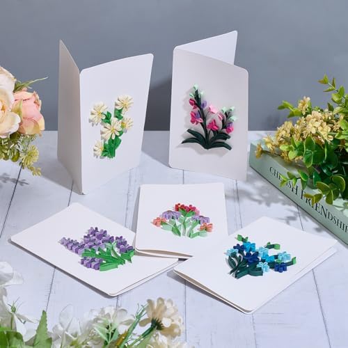 WEBEEDY 20 Sets Paper Quilling Kit for Adults Beginners 5 Styles Flower Quilling Greeting Card Making Kit with Instruction DIY Unique Flowers Cards for Valentine's Day Wedding New Year's Day - Image 5