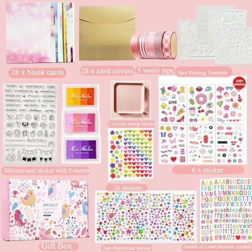 Card Making Supplies For Adults and Kids,Card Making Kits 28 Blank Greeting Cards and Envelopes with Supplies And Stamp Set- Giftable DIY Greeting Card Set- Happy Birthday Christmas Thank You - Image 7