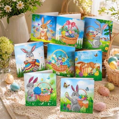 8PCS Outdoor Rabbit DIY Greeting Card Kits with Envelopes Diamond Art Greeting Cards Diamond Art Cards Kits for Adults DIY Crafts Family Friend Gifts - Image 4