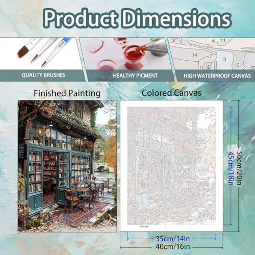 Yunruily Paint by Numbers Adults Bookshop-Paint by Numbers Kits for Adults,Paint by Numbers for Adult Canvas for Gifts Home Wall Decor(16x20inch) - Image 5