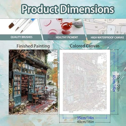Yunruily Paint by Numbers Adults Bookshop-Paint by Numbers Kits for Adults,Paint by Numbers for Adult Canvas for Gifts Home Wall Decor(16x20inch) - Image 5