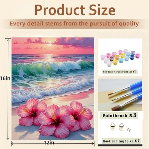 BYGFHLYW Beach Flower Paint by Numbers Kit for Adults Beginners 12x16In - Image 6
