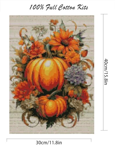 MjhRcll Fall Stamped Cross Stitch Kits,DIY Colorful Pumpkins Cross Stitch Ornament Kits for Adults Beginners, Counted Embroidery Needlepoint Kits Home Decor 12x16inch - Image 2
