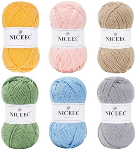 NICEEC 300g Soft Assorted Colors Yarn 100% Acrylic 870yds -LightSeries by NICEEC