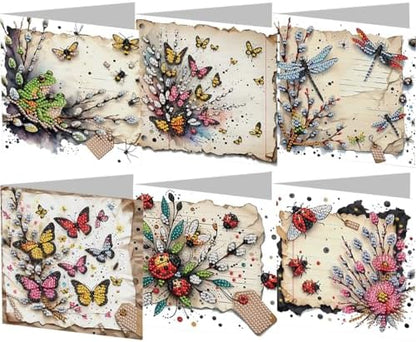 6 Pcs Diamond Art Painting Greeting Cards Kit Frog Butterfly Dragonfly Ladybug Flowers with Envelopes, DIY Card Making Kits for Adults, Special Shaped Holiday Blessing Postcards, Creative Craft Gifts by Unknown