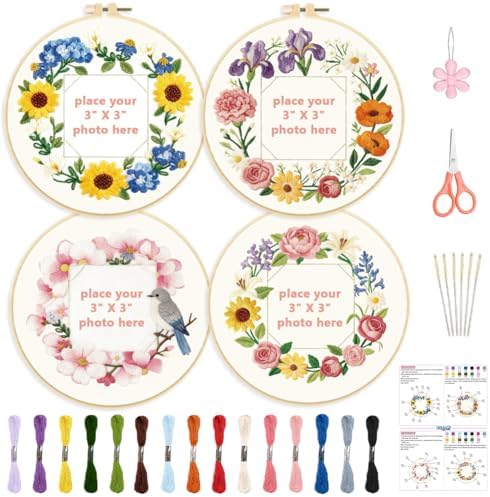 ORIGACH 4 Pack Floral Frame Embroidery Kits for Beginners by ORIGACH