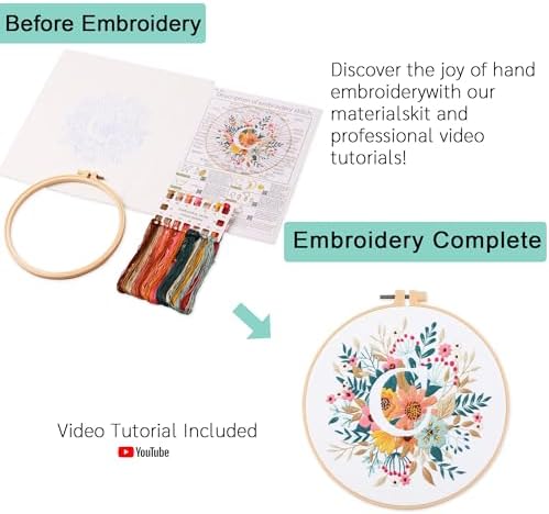 Harimau Letter C Pattern Embroidery Kit for Adult Beginners, Complete Starter Pack with 1 Hoop, Needles, Instruction Guide & Embroidery Stitch Video Tutorials - Image 3