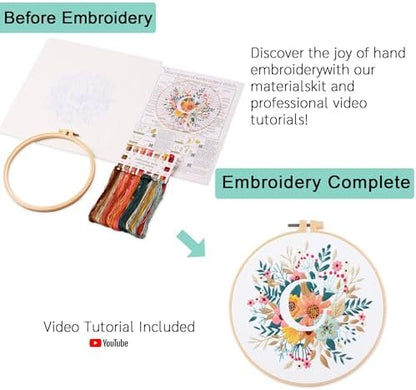 Harimau Letter C Pattern Embroidery Kit for Adult Beginners, Complete Starter Pack with 1 Hoop, Needles, Instruction Guide & Embroidery Stitch Video Tutorials - Image 3