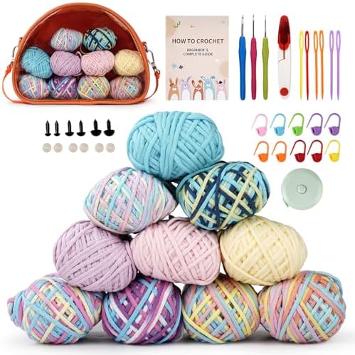 Wadukud 36 PCS Crochet Kit for Beginners-First Crochet Kit for Adults Include 10 Colors Super Soft 80% Cotton Yarn, Crochet Hooks, Instruction, Bag, Crochet Accessories, Portable Crochets Starter Kit by Unknown