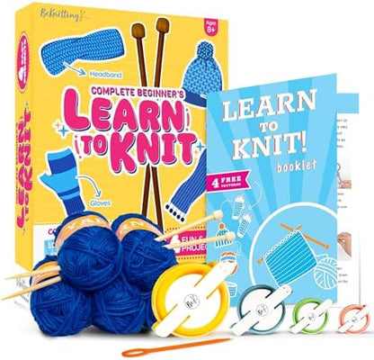 BeKnitting Knitting Kit for Beginners Adults & Kids - Learn to Knit - Yarn, Pompom Makers, Needles & Other Supplies | Holiday Gifts, Gift-Ready Box by BeKnitting