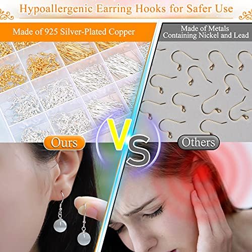 Hypoallergenic Earring Making Kit, modacraft 2000Pcs Earring Making Supplies Kit with Hypoallergenic Hooks, Earring Findings, Backs, Pins Jump Rings for Jewelry Making Supplies - Image 5