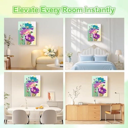 TOSTOG Colorful Flowers Framed Canvas Paint by Numbers Art Kit for Adults and Kids, Beginner Acrylic Oil Painting Supplies with Wooden Frame for Home Wall Decor 20 * 30 cm/8 * 11.8 in - Image 2