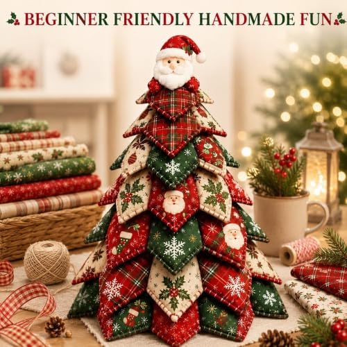 DIY Halloween Christmas Quilted Fabric Tree Kit, 3D Padded Patchwork Sewing Craft Kit for Beginners, Home Office Mantel Shelf Tabletop Decor, Handmade Holiday Gift for Craft Lovers (Christmas #B) - Image 5