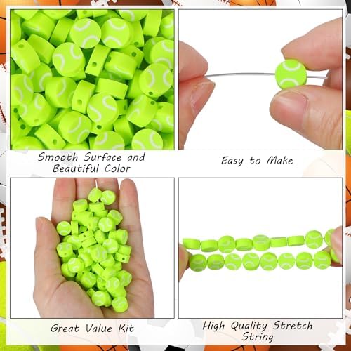 EVERMARKET 100pcs Tennis Ball Beads Polymer Clay Tennis Ball Beads Charms Spacer DIY Sports Bead for Necklace Bracelet Handmade Jewelry Making Accessories Supplies - Image 7
