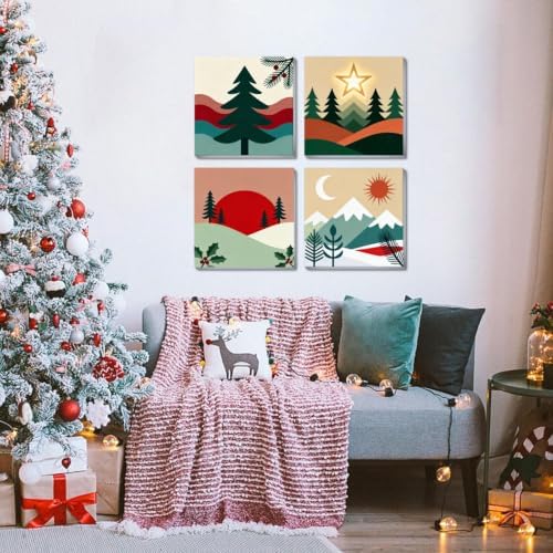 4 Pack Paint by Numbers Kit for Adults Beginners with Frame, Easy Winter Landscape Adults Paint by Numbers Kits with Canvas Paints Brushes, Sunset Oil Painting Arts and Crafts for Wall Decor 8 x 8 In - Image 3