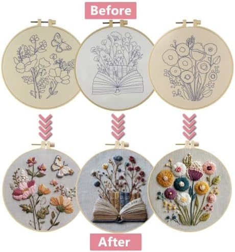 3 Packs Embroidery Kit for Adults, Embroidery for Beginners (Flower-1) - Image 2