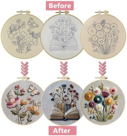 3 Packs Embroidery Kit for Adults, Embroidery for Beginners (Flower-1) - Image 2