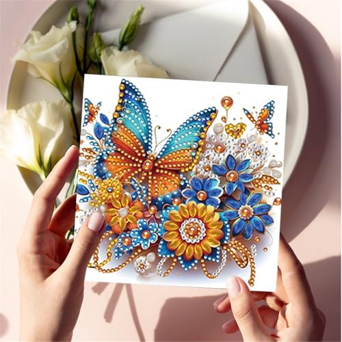 jinglinhh 6pcs Diamond Art Painting Butterfly Daisy Flowers Greeting Cards with Envelopes, DIY Card Making Kits for Adults, Diamond Art Postcards Christmas Cards Craft Gifts - Image 7
