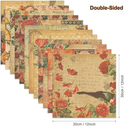Vintage Scrapbook Paper 12 ×12 - 24 Sheets Double-Sided Rose Pattern Paper Junk Journal Scrapbooking CardStock Papers Supplies for Holiday Cardmaking DIY Decorative Craft Papers. - Image 3