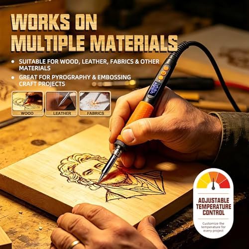 Wood Burning Kit, Standard Style Set, LCD Digital Pyrography Pen - Image 5