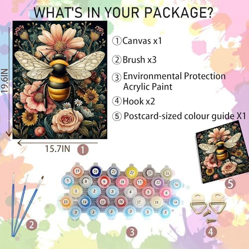 Arttoplus Bee Paint by Numbers Kit for Adults Beginner 16x20 inch - Image 2